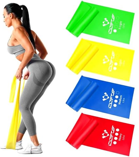 Bandas Elasticas Fitness, 4 Niveles de Resistencia, Cinta Elastica Fitness con Bolso e Instrucciones de Entrenamiento,Muy Adecuado para Yoga, Pilates,Entrenamiento de Fuerza,Fisioterapia