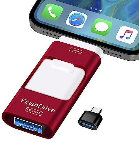 ZARMST USB Stick 256GB, 4 in 1 Flash Drive 3.0 High Speed Photostick, Memory Sticks External Storage Pen Drive for Phone/Pad/Android/PC, Copy Photo Videos Files With One Click (Red)