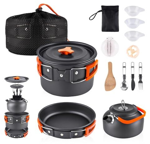 aiGear Set di Pentole da Campeggio Leggero e Portatile 12 Pezzi Arancione
