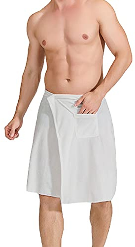 Jamron Uomo Kilt Sauna Regolabile - Asciugamano da Bagno Indossabile con Tasca per Doccia Sauna Spa & Coperture da Spiaggia Bianco S