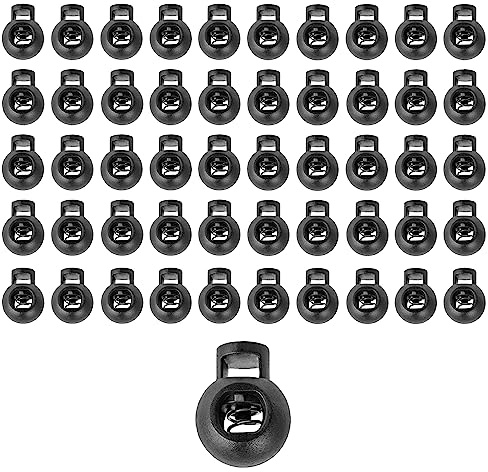 DOJA Barcelona | Tope Cordon Redondo | Negro | Pack 50 | 22mm | Cierre Cordones Plastico | Bloqueador de Cordones | Cierre Cordon Elastico Bolsos Deportivos, Chaquetas, Mochilas | Cierres Cordones