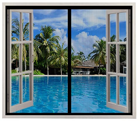 Magnetic Window Fly Screen 65cm x 115cm Self-Adhesive Mesh Window Curtains, Hands-Free Magnetic Fly Screen Door, Shuts Automatically, Black Anti Mosquito Net for All Doors and Windows