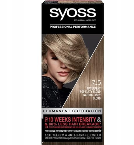 Syoss Haarfarbe 7.5 Ascheblond - Permanent - Keratin & Salonplex Care Technologie - Ammoniakfrei - Für alle Haartypen - Intensive Farbe & Grauabdeckung