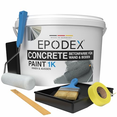 EPODEX 1K Betonfarbe mit Zubehör, 2kg - Anthrazitgrau | Bodenfarbe & Wandfarbe, hochdeckend, UV-beständig, abriebfest, Innen/Außen - 16m² bei einmaligem Anstrich