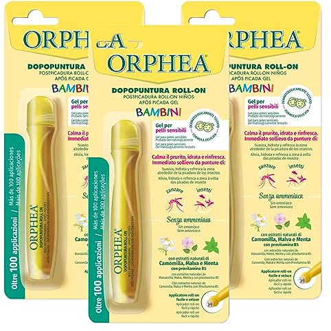 Orphea Dopopuntura Roll-On con pro-Vitamina B5 ed Estratti Naturali Senza Ammoniaca per Bambini Calma il Prurito Effetto Rinfrescante - 3 Flaconi da 10ml