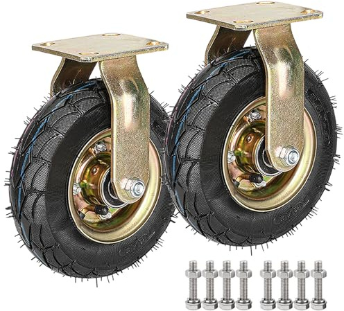 SAGIDAR Lenkrolle Luftrad, 2 Stück Geräuschlose Schwerlast Rollen, Luftreifen Gummi Rollen Ø 200/250mm, Mit Bremse, Schrauben & Metallplatten, Leicht Zu Installieren, Plattformwagen Rad