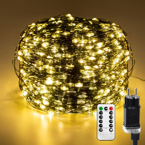 YRHome Kupferdraht Lichterkette 120M 1200 LEDs Weihnachts Beleuchtung Wasserdicht Warmweiß mit 8 Modi Fernbedienung Timer IP44 Wasserdicht Weihnachtsbeleuchtung Außen Innen Balkon Garten