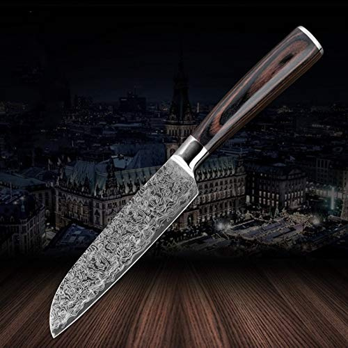 ECLAYA Fruta pelada de acero inoxidable cuchillo de cortar carne chef de cocina patrón de Damasco en rodajas Utilidad santoku conjunto de herramientas de cocina (Color : 5 inch Santoku knife)