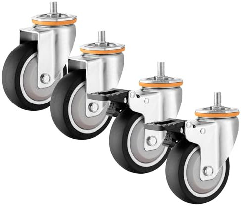 WORDFUN 4X Möbelrollen, Schwerlastrollen Rollen Mit Bremse, M10 M12 Lenkrollen Für Möbel, Robuste Transportrollen Mit Gewinde, Doppelt Kugelgelagerten, Für Möbeltransport & Industrietransport