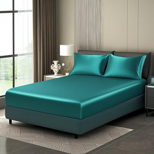 Luowei Sábana bajera de satén para cama con somier, 180 x 200 cm, para verano, color verde, seda sedosa, refrescante, microfibra, 180 x 200 cm, suave, lavable a máquina, para colchones altos de hasta
