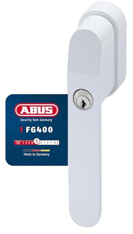 ABUS Poignée de fenêtre verrouillable FG400 - Avec cylindre de pression et clé - Sécurité enfant et protection anti-effraction - Ajustement universel - Niveau de sécurité 5 - Blanc