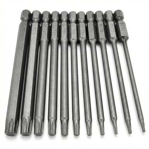 QWORK® 11 Stück S2-Stahl Torx Schraubendreher Bits, T6-T40, für Elektroschrauber, Bohrmaschinen