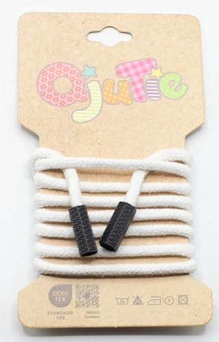 Kordelzug 5 mm rund mit Kordelenden – 1,15 m lang - fertig konfektioniert - für Hoodies, Jogginghosen, Jacken, Bekleidung, Nähzubehör, DIY Projekte – 34 Farben – Ersatz Kordel (White)