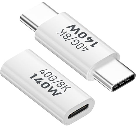 BORLTER CLAMP 140W PD Adaptadores USB C 4.0 Macho Hembra, Transferencia de Datos 40Gbps, Reproducción de Vídeo 8K@60Hz, Compatible con MacBook, iPad, Thunderbolt 4/3 y Más, Paquete de 2