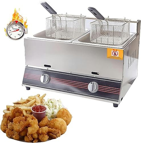 Friteuse à gaz Friteuse à gaz commerciale avec panier, friteuse professionnelle de comptoir, avec jauge de température d'huile, pour friteuse à gaz à usage commercial