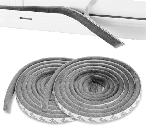Lot de 2 joints à brosse de porte - 5 m - Coupe-vent - 9 mm x 23 mm - Étanche à la poussière - Autocollant - Pour portes et fenêtres