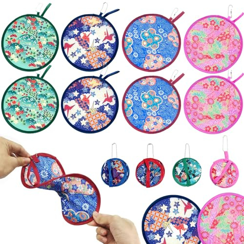 Scettar 8 Pieces Japanese Style Round Hand Fan - Foldable Summer Handheld Fans for Wedding Party, Home and Personal Decoration