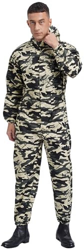 Xnihocha Herren Langarm Arbeitsanzug mit Kapuze Einteiliger Arbeitsoverall Latzhose Jumpsuit Elastischer Taille Arbeitskleidung Tarnung XXL