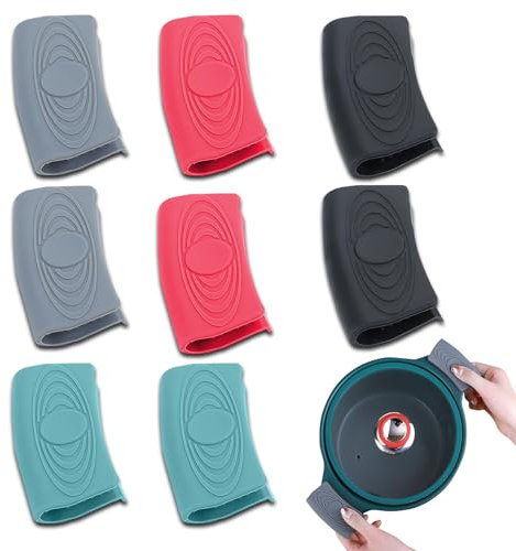 Silikongriffe für Töpfe, 8 Stück Silikon Topfgriffe Hitzebeständig Griffhalter Handclip Silikon Helfen Griff Halter Topfgriff Hitzeschutz Griffschutz für Töpfe