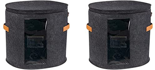Goorvoucs 2X Hutbox Rund - Faltbare Hutbox mit Deckel für Klamotten und Tierspielzeug, Tragebox Dunkelgrau