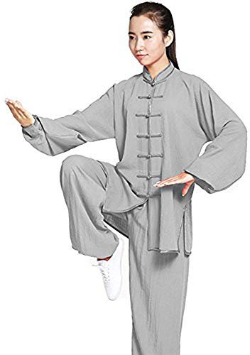 Kampfsportbekleidung Unisex Damen Leinen Kung Fu Tai Chi Uniform Kampfsportbekleidung,Grau,L