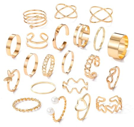 APMGONT Vintage Knuckle Rings Set für Frauen, 21 Stück Girls Stackable Offene Knöchel Rings, Einstellbare klobige Daumenringe, böhmische Perle offene Ringe GIfts für Frauen Mädchen (Gold Ring Set 1)