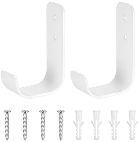 SiGuLiKeJi 2 Pcs Garage Hooks, Wall Hooks Heavy Duty Hook for Hanging Heavy Duty, Ladder J Shape Garage Hanger Brackets Storage Hook Wall Mounted for Home Garden Tool Organizer(White)