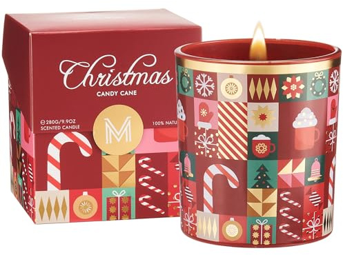 M&SENSE Zuckerstangen Apfel & Kokos Duftkerzen im Glas für Weihnachten 280g 55 Std. Brenndauer Weihnachtskerzen mit Baumwolldocht sauber ungiftig natürliche Sojawachskerze für Spa und Yoga MSSDOEU1O2