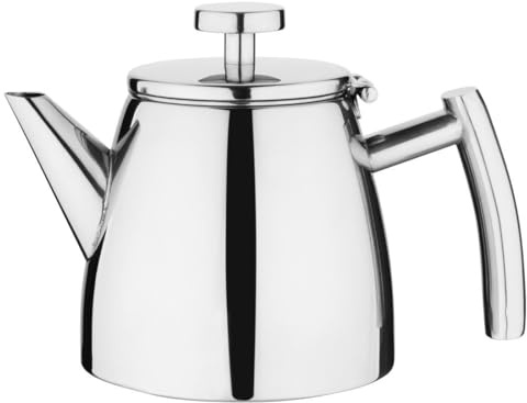 Olympia Conical Insulated Stainless Steel Teapot with Filter 600ml DP601 | Double-walled body keeps drinks hot for longer; includes a hinged lid, removable infuser and dishwasher-safe finish.