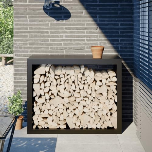 ShGaxin Brennholzregal Schwarz 100x40x80 cm Stahl, Kaminholzregal Aussen, Holzstapelhilfe, Carport, Sichtschutz Garten, Kaminholzregale - 850975