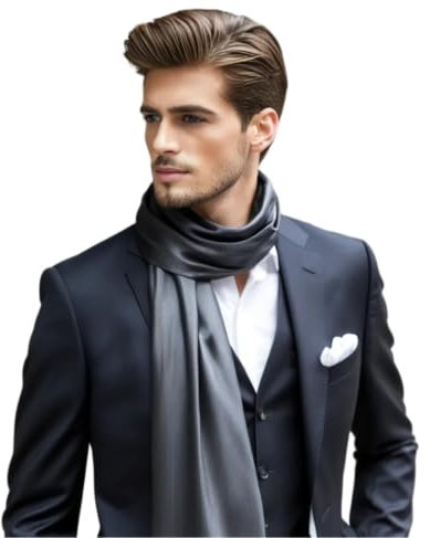 LA FERANI Herren Schal 100% Seide Chiffon Halstuch Seidenschal 180x80cm Uni Farbe für formelle Anlässe Anzug dunkel grau Stola Business Stil einfarbig geschmeidig (Dunkel Grau)