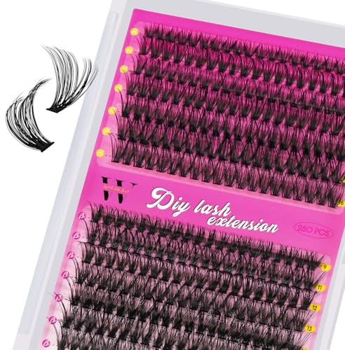 Wispy Eyelash Clusters 40D 50D Eyelash Clusters 9-16 mm Eyelash Clusters Individual Eyelashes Soft Clusters with Thin Band Artificial Eyelashes (D-Mix 9-16 mm) Pack of 280