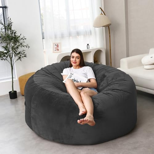 Bean Bag Chair for Adults Kids Oversize Beanbag Chair Cover Without Filler Round Soft Fluffy Comfortable Big Bean Bag Chairs for Bedroom,Study,Game Room Large Sofa Sitting Chair Black,5FT