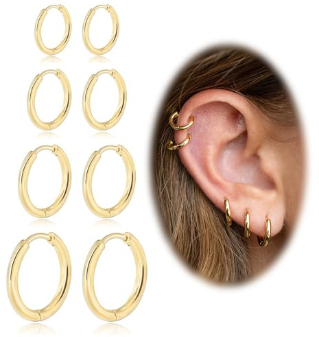 Small Gold Silver Hoop Earrings for Women Men, Huggie Earrings for Cartilage Helix Hypoallergenic Surgical Stainless Steel Earrings 6/8/10/12mm Thin Hoop Sets for Multiple Piercing (Gold-2.0mm)