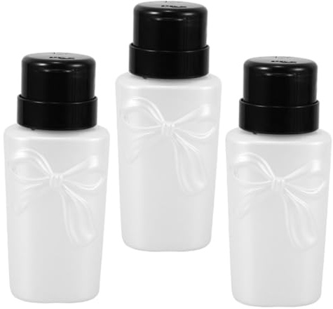 Healvian 3pcs Fashion Bowknot Press down Pump Dispenser Bottle for Nail Polish Remover Leakproof Lock Refillable Beauty Tool Accessories