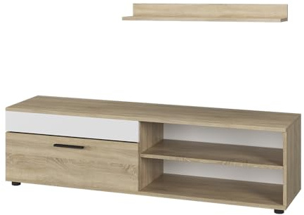 Vicco Lowboard & Regal Berno Sonoma/Weiß | mit 1 Klappe, zur Wandmontage geeignet für TV-Geräte bis 65 Zoll