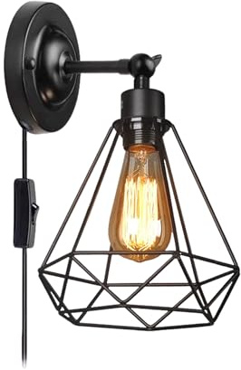 UUE Wandleuchte, Innen Vintage Wandleuchte, Schwarz Industrial Wandlampe mit Schalter, Metall Wandlampe,E27 Retro Wandspot, Winkelverstellbare Nachttischlampe, für Schlafzimmer, Wohnzimmer, Hotel