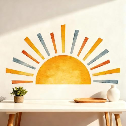 PHMING 2 Stück Wandtattoo Kinderzimmer 142 × 74 cm, Wandsticker Kinderzimmer PVC, Selbstklebend Wandtattoo Sonne, für Mädchen Jungen Babyzimmer, Kindergarten Schlafzimmer