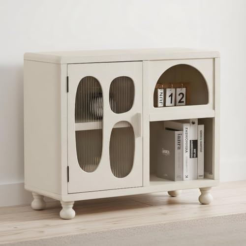 chairus Credenza da Soggiorno in MDF con 3 Scomparti Mobile Basso con Gambe in Legno Credenza Contenitore Moderna Design per Cucina/Camera da Letto/Studio, Bianco