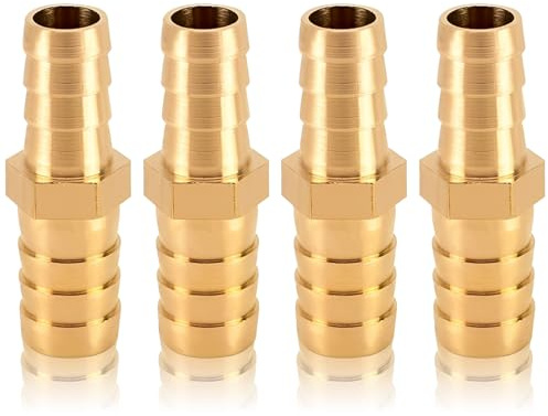 4 stycken mässingsslangkontakter, 12 mm x 10 mm mässing Barb slangreducerare, rak 2-vägs slangskruvanslutning, slangkontakt med klämmor, för bil, pneumatiska system, vatten
