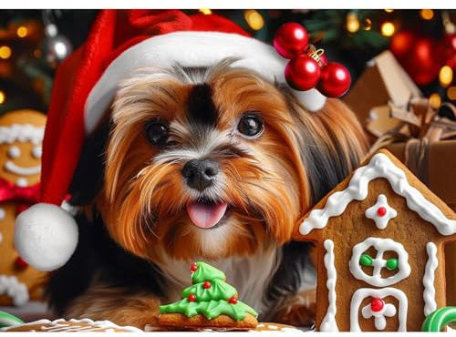 MOGTAA Christmas Dog Diamond Art Kits for Adults, 5D Full Drill Animal Diamond Painting Kits for Adults Beginner, DIY Round Diamond Dots for Adults, Gem Art for Home Wall Decor 12 X 16 Inch