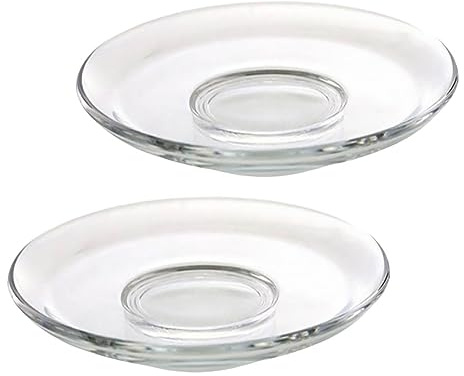 STOBAZA 2piezas Placa Redonda Transparente De Vidrio Para Taza De Té Platillos De Vidrio Para Servir Galletas Aperitivos Cocina Platillo De Té Pequeño