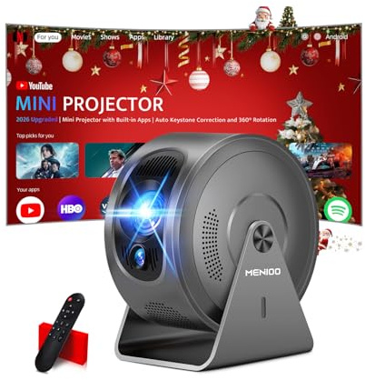 Mini Projector 4K 1080P [Built-in Apps] 2026 Upgraded Projector Portable, Auto Focus & Auto Keystone 360° Rotatable, with WiFi 6 & Bluetooth 5.4 Compatible with HDMI/TV Stick/USB/Laptop,Grey