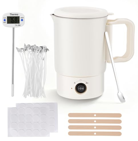 VIHBRAI Set di fusione per cera elettrica, 800 ml, per candele fai da te, per la produzione di candele, pentola da 600 W per cera di candele, base di sapone e produzione di candele fai da te