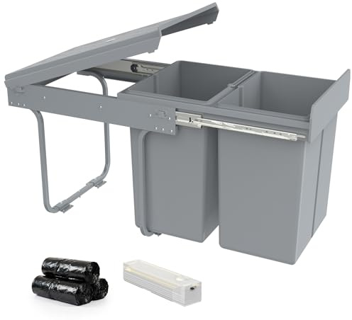 Soontrans Cubo de basura de cocina con 2 cubos de basura extraíbles de 20 l