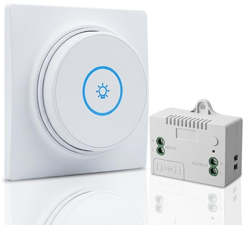Interruptor inalámbrico sin pilas, kit interruptor autoalimentado RF433 con receptor, interruptor de luz 220V 10A con control remoto, alcance hasta 100 m, wireless switch para lámparas hasta 2200W