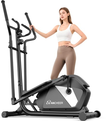 ANCHEER Elliptical Machine, Elliptical Exercise Machine for Home with Ultra-Quiet Magnetic System, Elliptical Trainer with 14 Resistance Levels&15IN Stride,Max 400LBS Loading Capacity (Silver