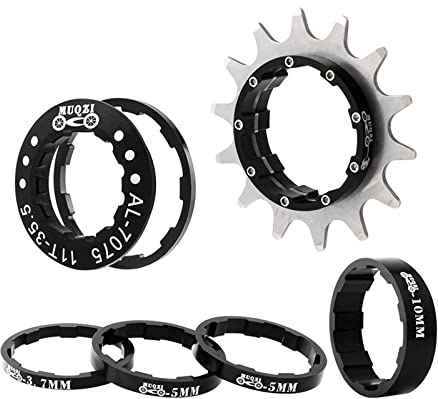 BDJXOZYH 14T Single Speed Flywheel Adapter Cassette Spacers Removeable Cog black