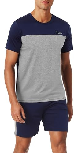 Litherday Pigiama Uomo Cotone Corto Pigiami Due Pezzi da Notte per Casa Maglietta con Collo Rotondo e Pantaloncini con Tasche