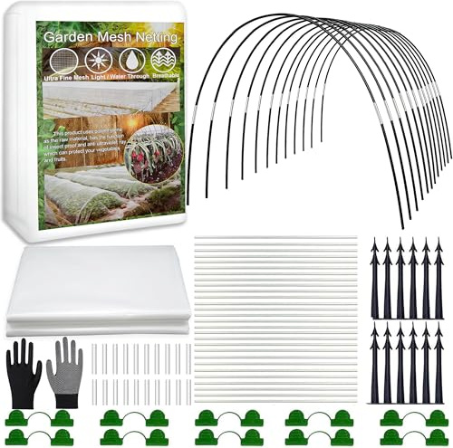 Shengruili 30Pcs Pflanztunnel Bögen,3X10M Insektenschutznetz,Folientunnel für Hochbeet,Gemüsenetz Garten,Pflanzenschutznetz,Netz für Pflanzen Gemüse,Gartennetz Insektennetz für Beschützen Gemüse Obst